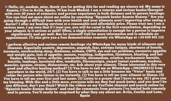 Sanador Español Ofrece Eficaces y Serias Consultas a la Distancia Por Whatsapp Valladolid