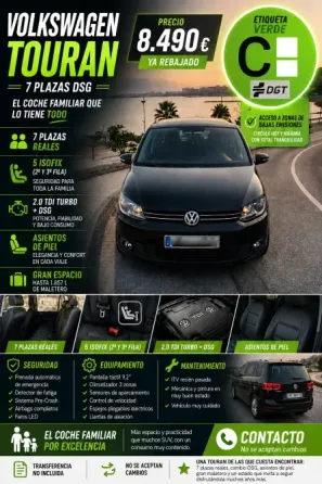 Volkswagen Touran 7 Plazas Dsg – Etiqueta C Malaga