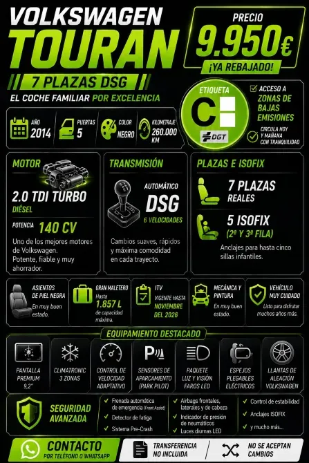 Volkswagen Touran 7 Plazas Dsg – Etiqueta C Malaga - foto 2
