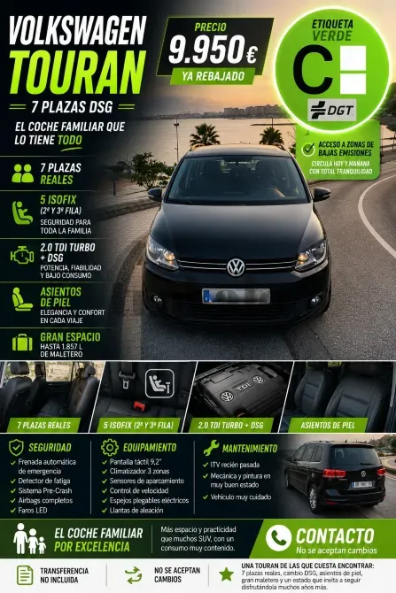 Volkswagen Touran 7 Plazas Dsg – Etiqueta C Malaga - foto 1