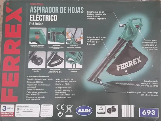 Aspirador/Soplador de Hojas Ferrex Elche