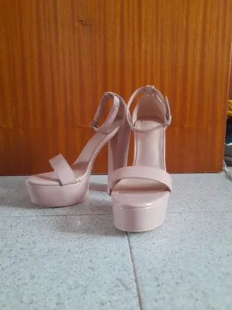 Sandalias / Tacones Nude Con Plataforma y Tacón Ancho Blanes